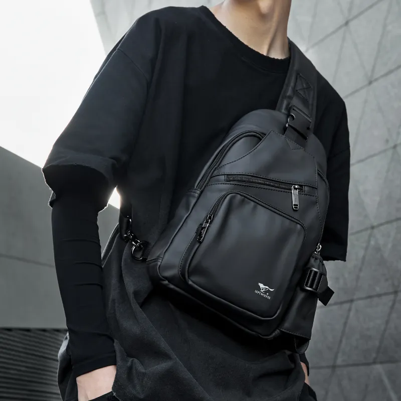 SEPTWOLVES Artificial Leather Commute Water Repellent Shoulder Bag, Crossbody Bag QPL Unisex Black-3