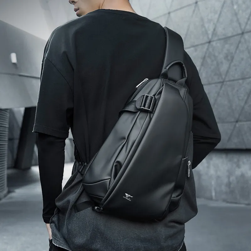SEPTWOLVES Artificial Leather With Textile Sling Bag Unisex Black-11