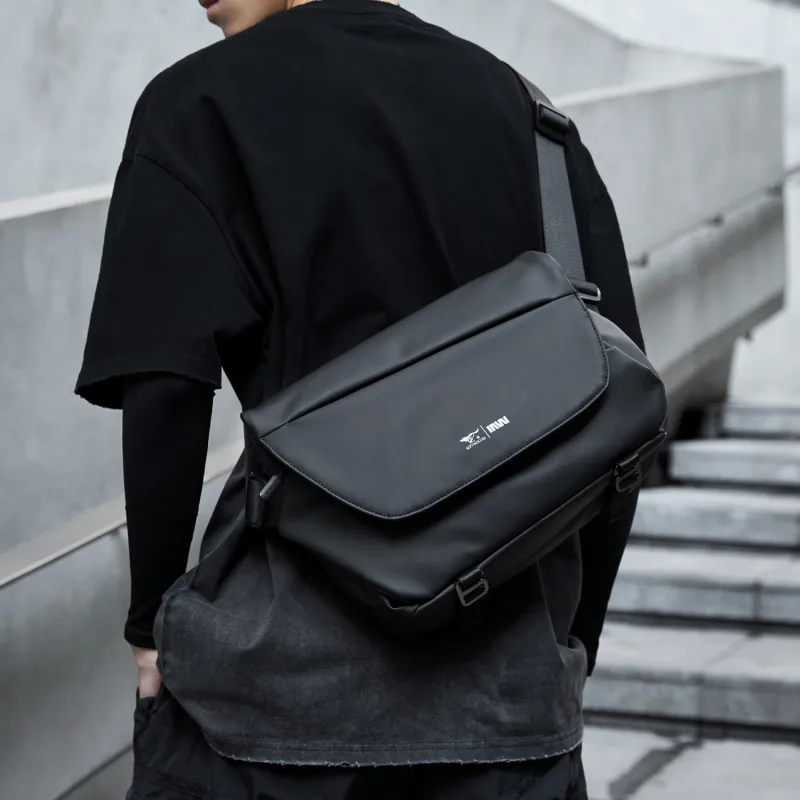 SEPTWOLVES Artificial Leather University Student Flap Shoulder Bag, Messenger Bag, Summer QPL Regular Unisex Black-3