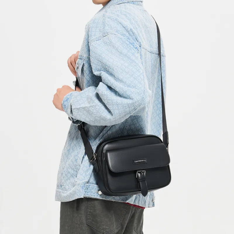 SEPTWOLVES Artificial Leather High-Style Abrasion-Resistant Commute Shoulder Bag QPL Unisex Black-5
