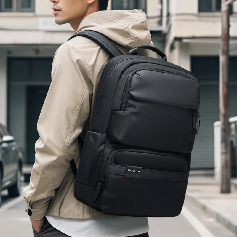 SEPTWOLVES Fabric Backpack Laptop Bag For Students, Abrasion Resistant And Water Repellent, QPL Regular Unisex Black-5