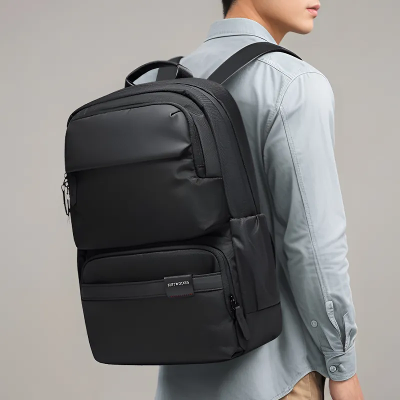 SEPTWOLVES Fabric Backpack Laptop Bag For Students, Abrasion Resistant And Water Repellent, QPL Regular Unisex Black-6