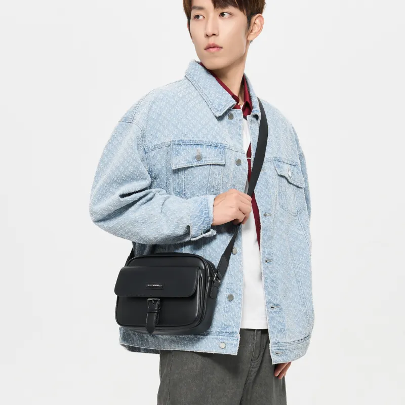 SEPTWOLVES Artificial Leather High-Style Abrasion-Resistant Commute Shoulder Bag QPL Unisex Black-2