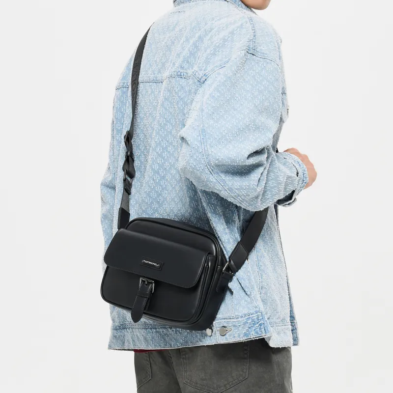 SEPTWOLVES Artificial Leather High-Style Abrasion-Resistant Commute Shoulder Bag QPL Unisex Black-4