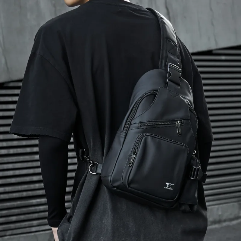 SEPTWOLVES Artificial Leather Commute Water Repellent Shoulder Bag, Crossbody Bag QPL Unisex Black-5