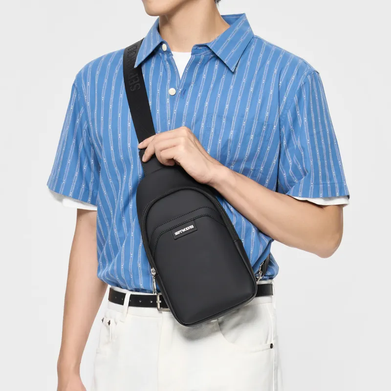 SEPTWOLVES Synthetic Leather Versatile Commute University Student Essential Good Looking Shoulder Bag QPL Men's Black-3