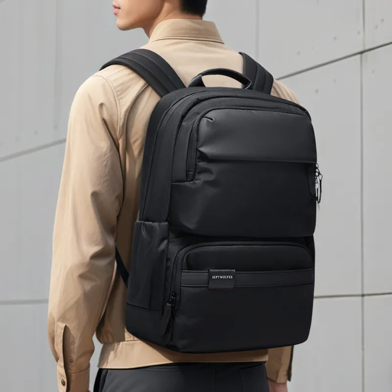 SEPTWOLVES Fabric Backpack Laptop Bag For Students, Abrasion Resistant And Water Repellent, QPL Regular Unisex Black-4