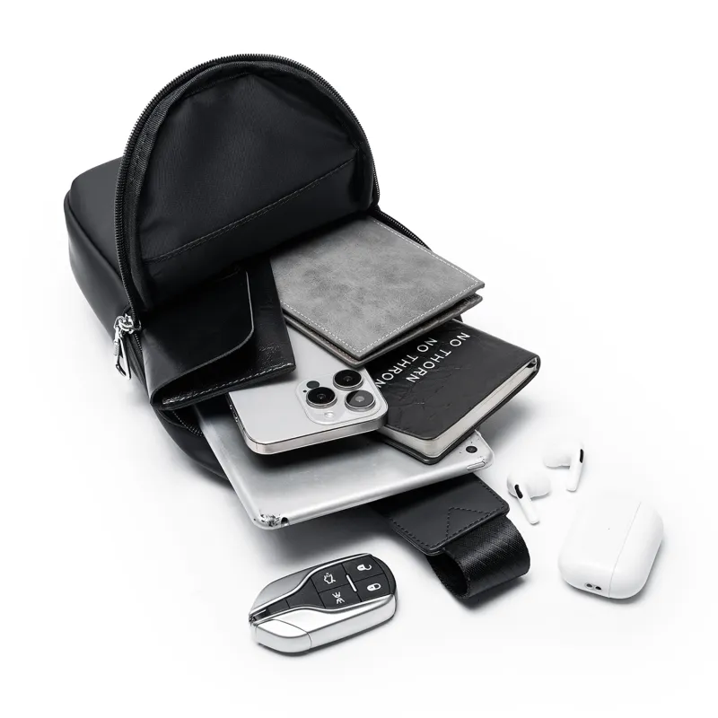 SEPTWOLVES Synthetic Leather Versatile Commute University Student Essential Good Looking Shoulder Bag QPL Men's Black-1