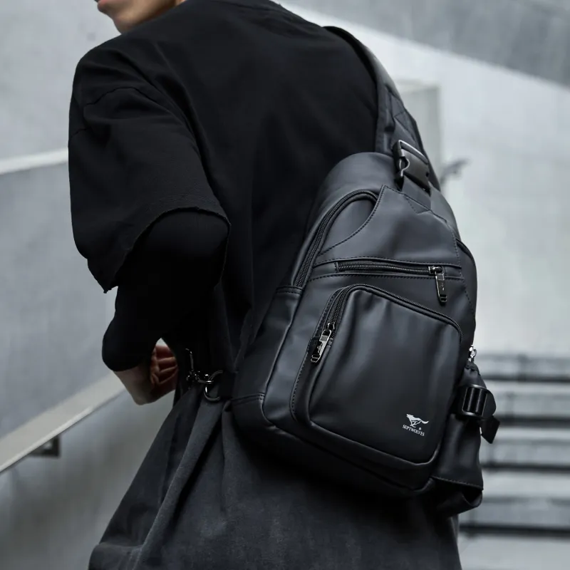 SEPTWOLVES Artificial Leather Commute Water Repellent Shoulder Bag, Crossbody Bag QPL Unisex Black-6