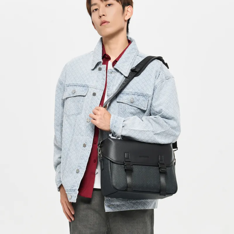 SEPTWOLVES Artificial Leather One Shoulder Briefcase Crossbody Bag QPL Regular Unisex Black-5