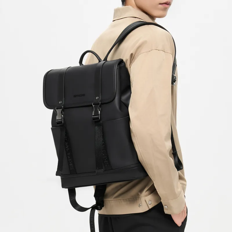SEPTWOLVES Synthetic Leather Backpack Men's Gunmetal-7