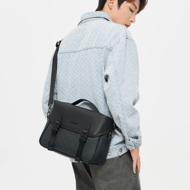 SEPTWOLVES Artificial Leather One Shoulder Briefcase Crossbody Bag QPL Regular Unisex Black-6