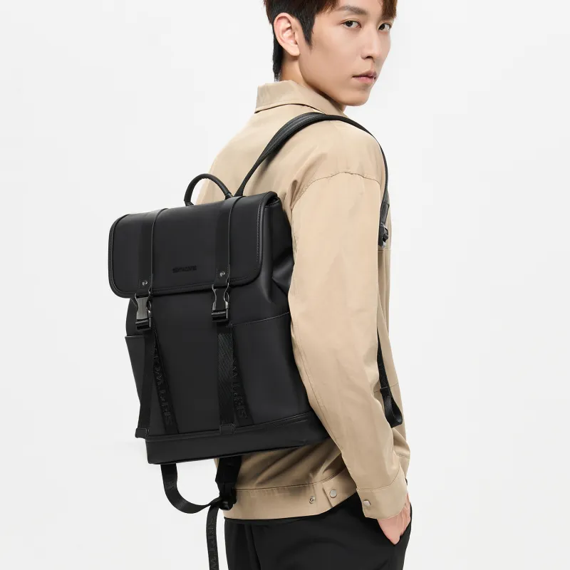 SEPTWOLVES Synthetic Leather Backpack Men's Gunmetal-5