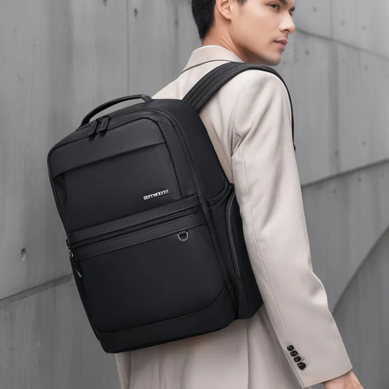 SEPTWOLVES Fabric Versatile Workplace Style Double Shoulder Backpack QPL Unisex Black-5