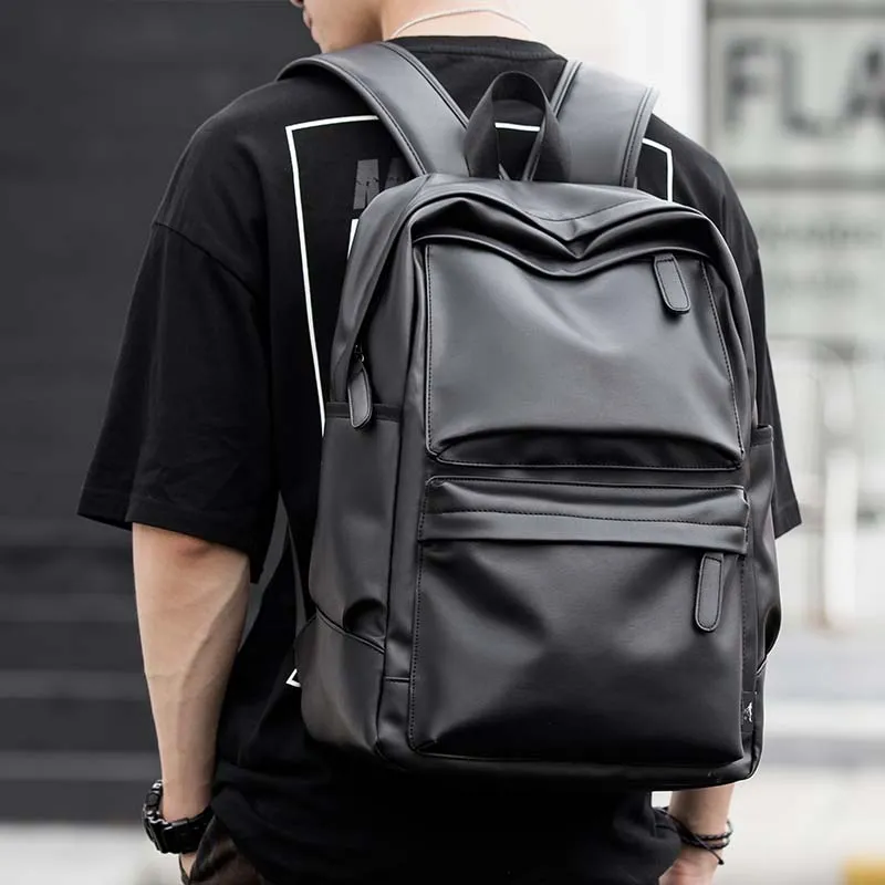 SEPTWOLVES Artificial Leather Backpack University Student Backpack Commute Travel Bag Women's QPL Men's Black-6
