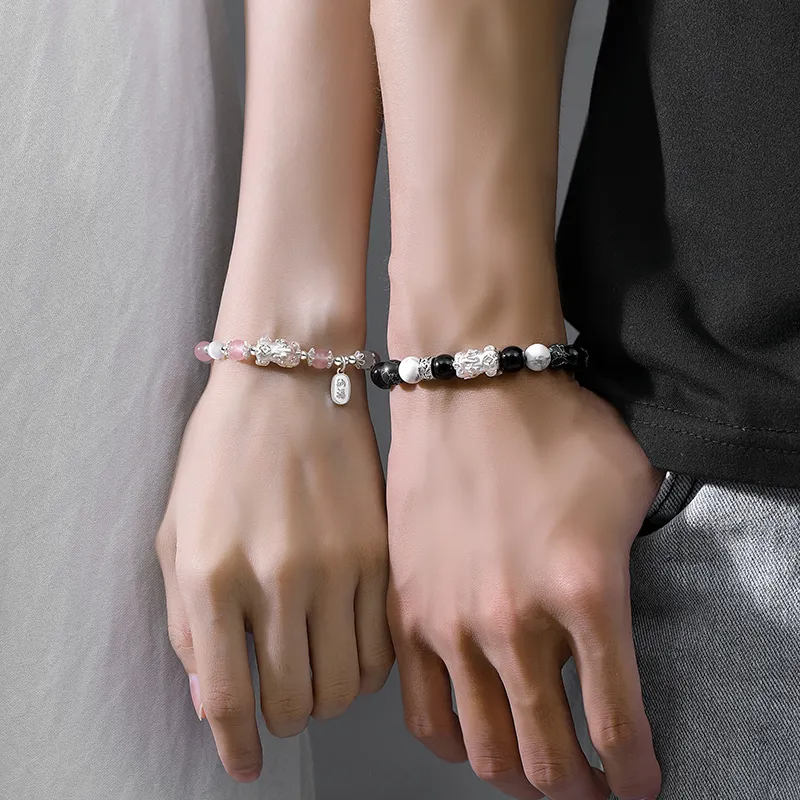Fu Ru Ji Obsidian S999 Fine Silver Beaded Bracelet Unisex-4