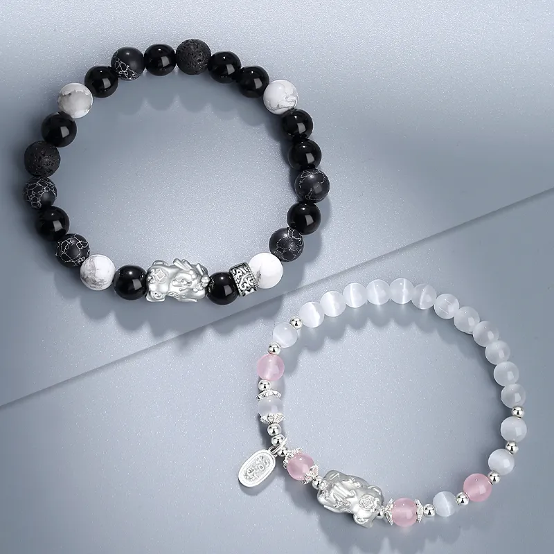 Fu Ru Ji Obsidian S999 Fine Silver Beaded Bracelet Unisex-1