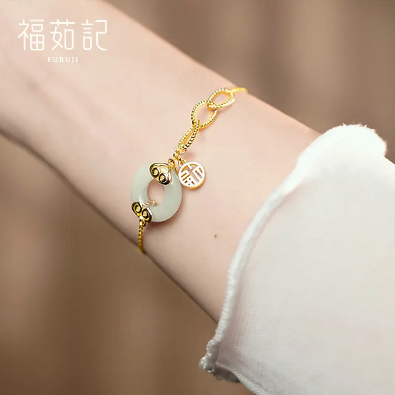 Fu Ru Ji Bracelets Pale Greenish White Jade Women's-5