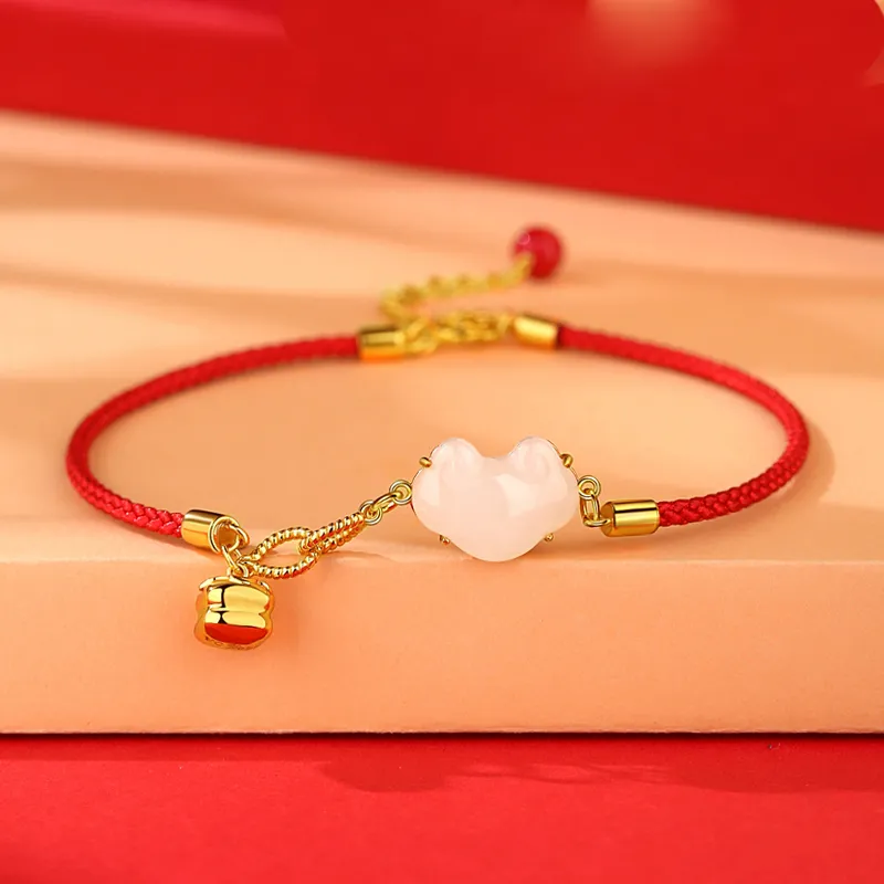 Fu Ru Ji Hetian Jade S999 Silver Anklet Women's Pale Greenish White Jade-1