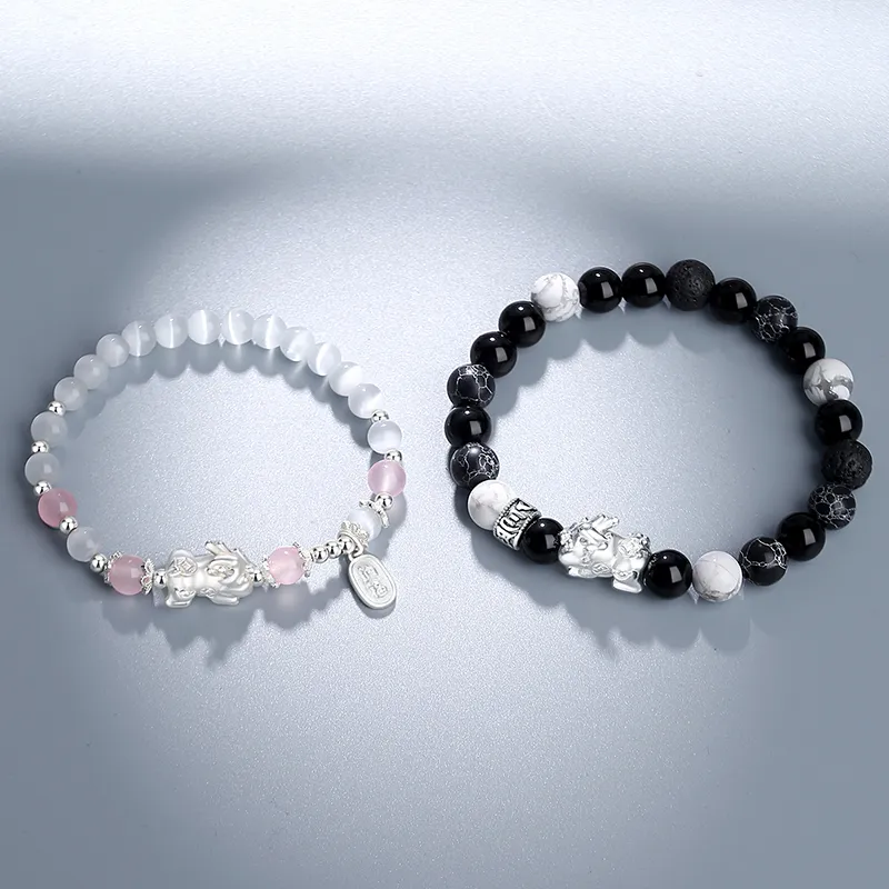 Fu Ru Ji Obsidian S999 Fine Silver Beaded Bracelet Unisex-2