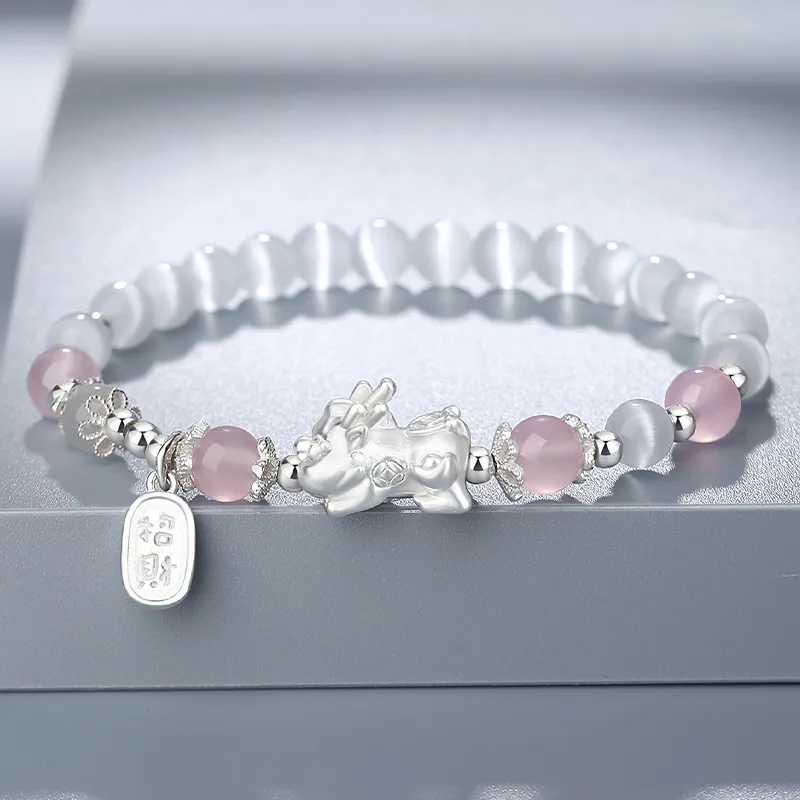 Fu Ru Ji Obsidian S999 Fine Silver Beaded Bracelet Unisex-6