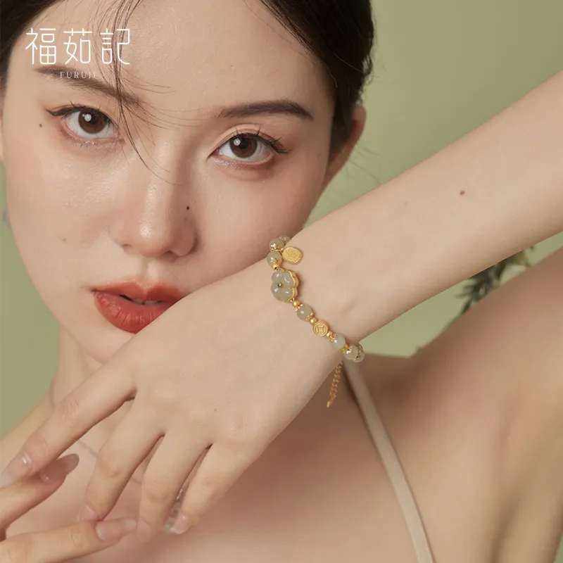 Fu Ru Ji Hetian Jade Bracelets Pale Greenish White Jade Women's-4