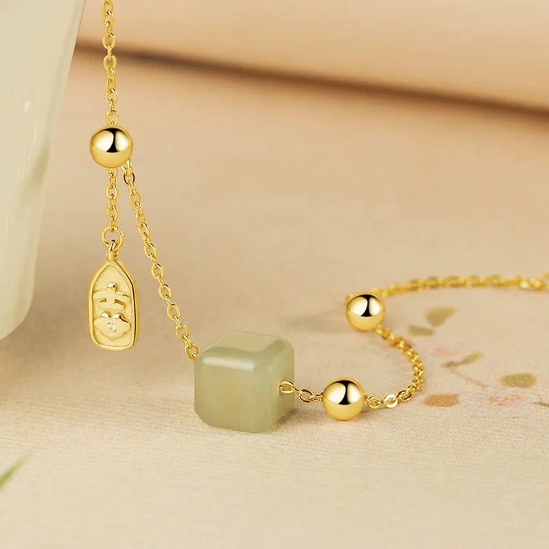 Fu Ru Ji Hetian Jade 925 Sterling Silver Anklet Women's Green Jade-1