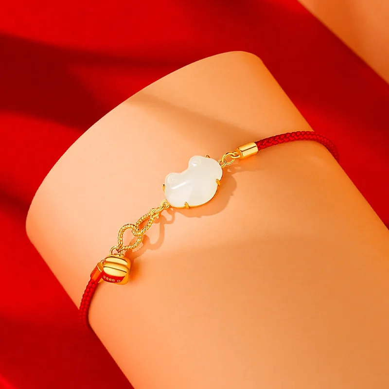 Fu Ru Ji Hetian Jade S999 Silver Anklet Women's Pale Greenish White Jade-4