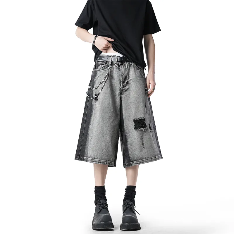 CEMOZI MC Denim Shorts Unisex Black Gray Color-2