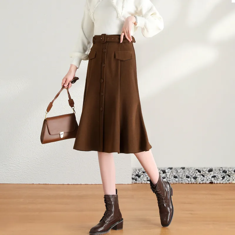 Weixi Casual Long Skirts Women's Dark Brown-5
