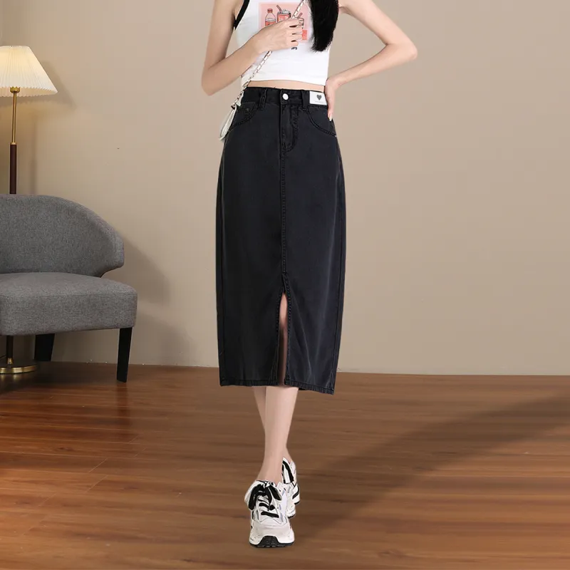 Weixi Denim Long Skirts Women's Black-4