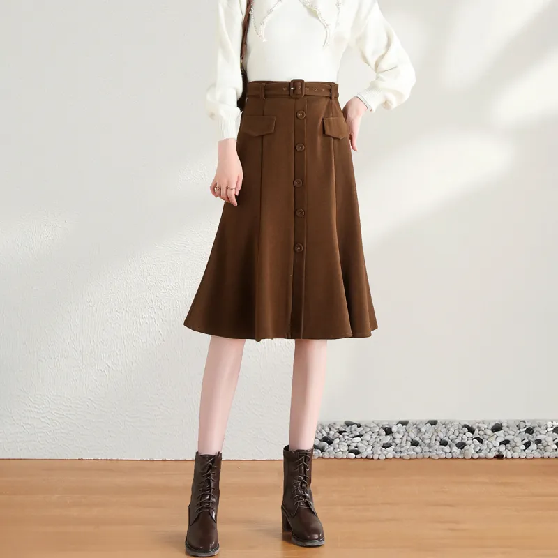 Weixi Casual Long Skirts Women's Dark Brown-7