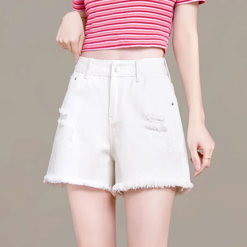 Weixi Denim Shorts Women's White-3