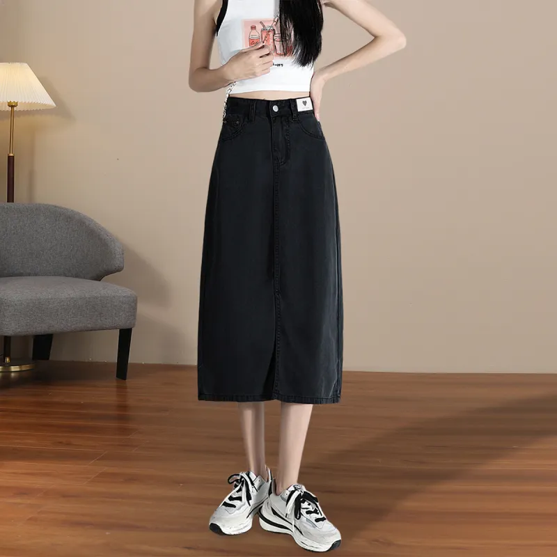 Weixi Denim Long Skirts Women's Black-5