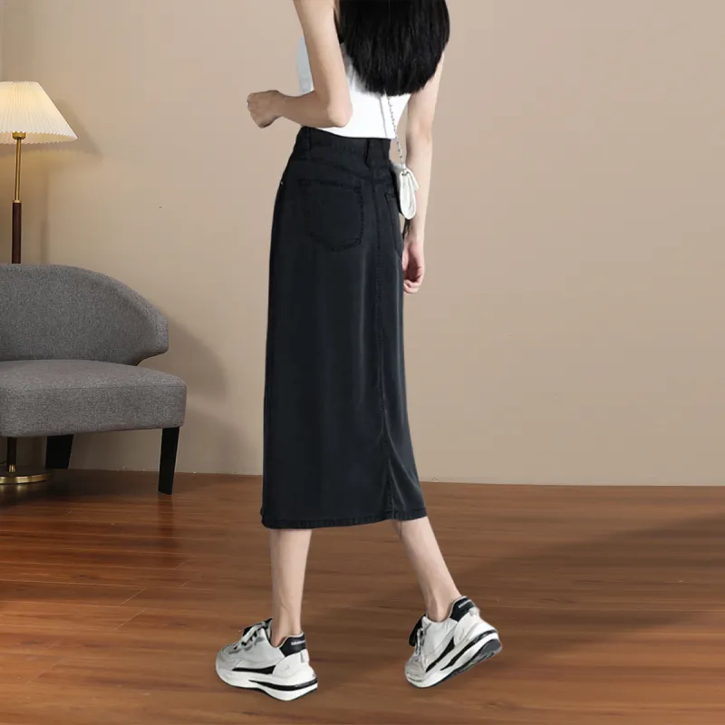 Weixi Denim Long Skirts Women's Black-7