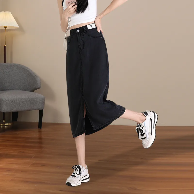 Weixi Denim Long Skirts Women's Black-6
