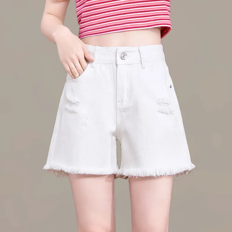 Weixi Denim Shorts Women's White-5