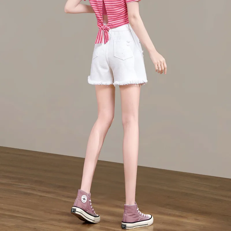Weixi Denim Shorts Women's White-6