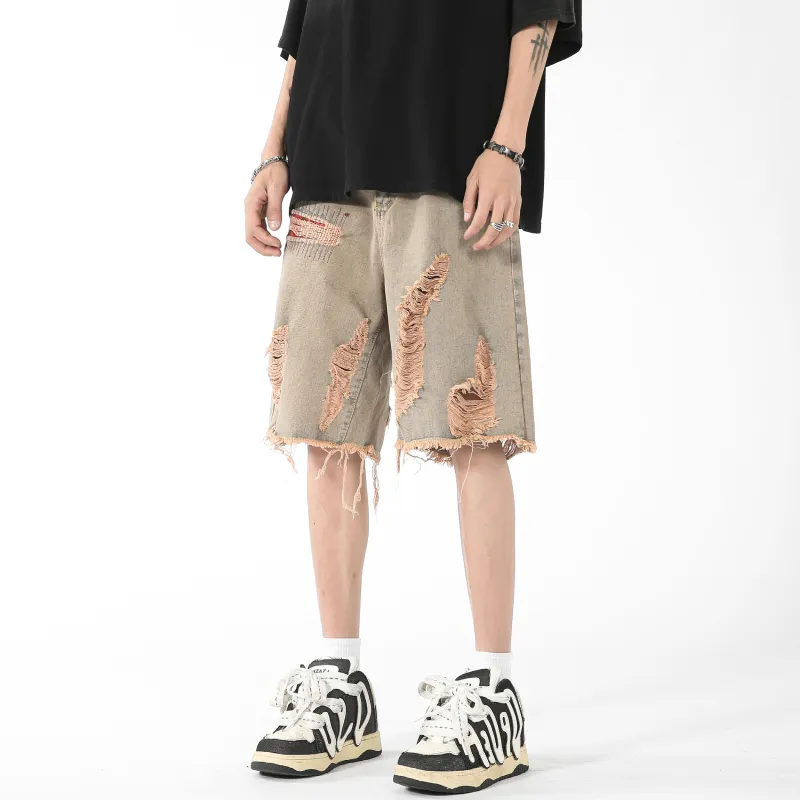 FAIRWHALE Denim Shorts Unisex Yellow Mud-3