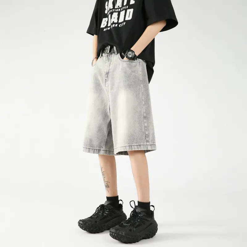 FAIRWHALE Denim Shorts Unisex Gray-3