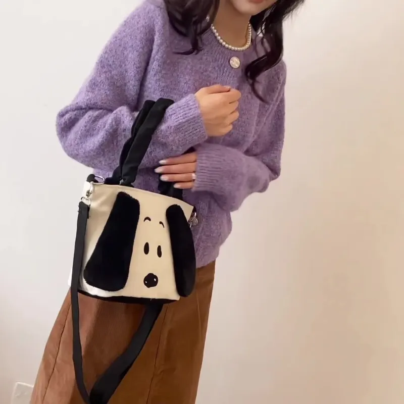 SNOOPY Canvas Canvas Bag Handbag Shoulder Bag Crossbody Bag Large Size Women's White-1