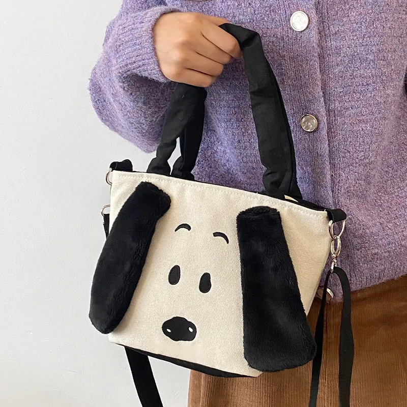 SNOOPY Canvas Canvas Bag Handbag Shoulder Bag Crossbody Bag Large Size Women's White-2