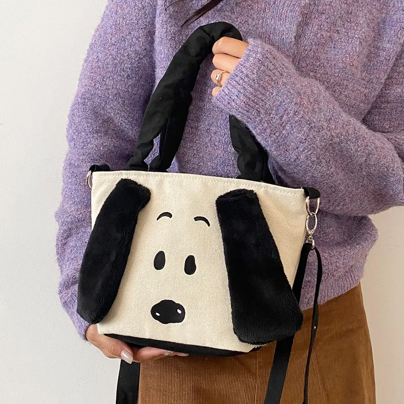 SNOOPY Canvas Canvas Bag Handbag Shoulder Bag Crossbody Bag Large Size Women's White-3