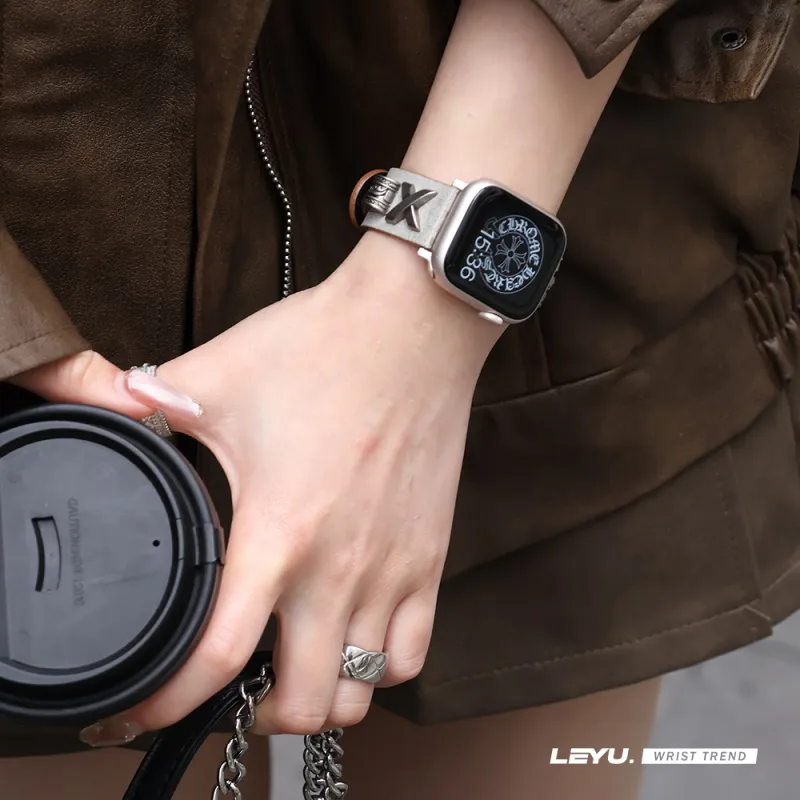 LeYu Vintage Punk Stud Strap Watch Bands Genuine Leather Unisex-7