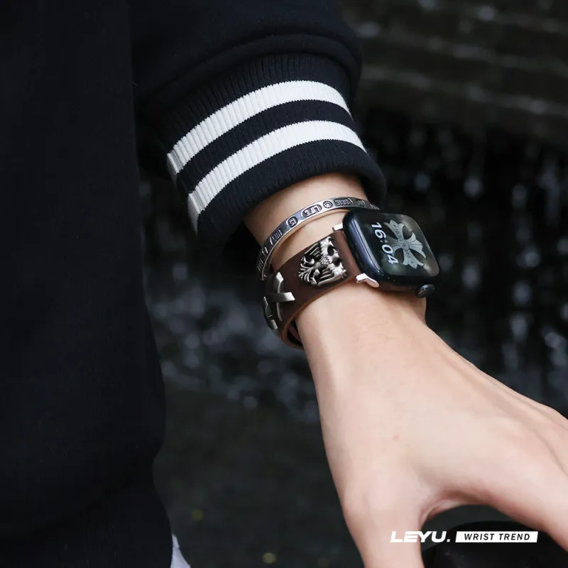 LeYu Vintage Punk Stud Strap Watch Bands Genuine Leather Unisex-14
