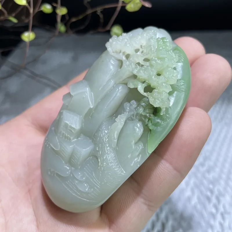 BUDOUXIAOAI Hetian Jade Handheld Piece Green Jadeite Men's-5