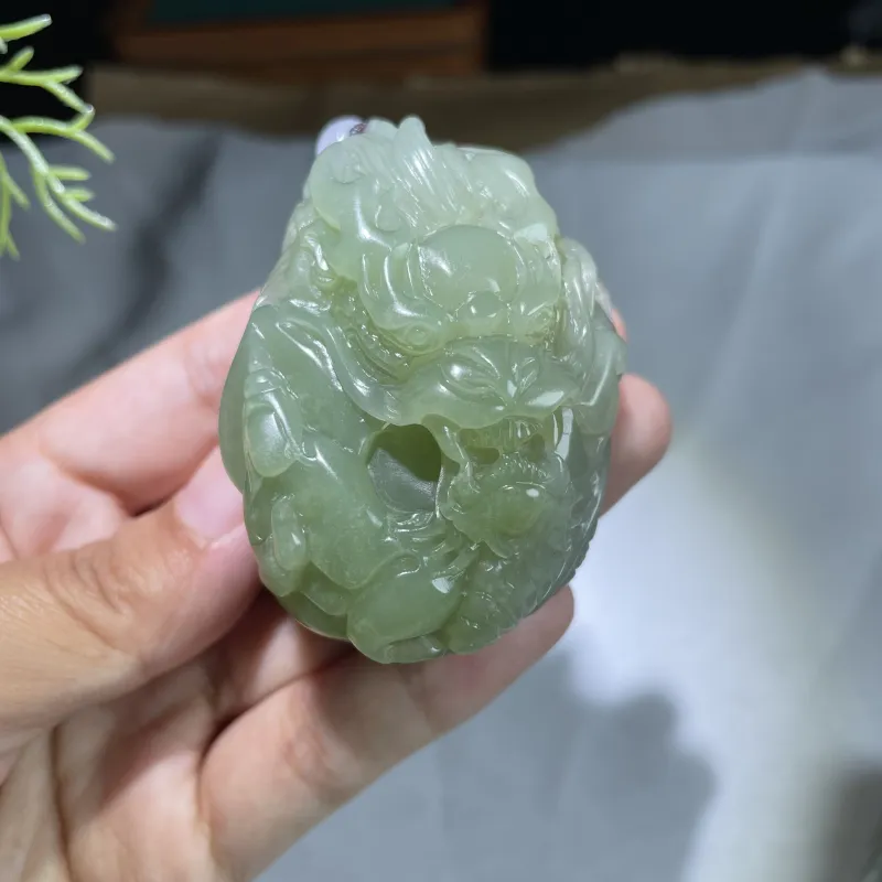 BUDOUXIAOAI Hetian Jade Handheld Piece Green Jadeite Men's-2