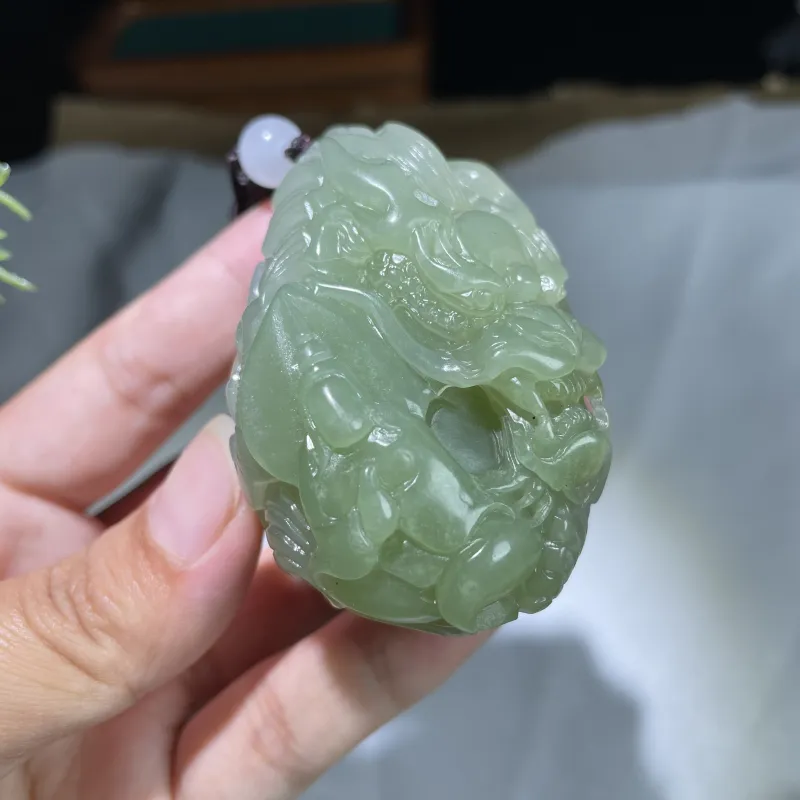 BUDOUXIAOAI Hetian Jade Handheld Piece Green Jadeite Men's-3