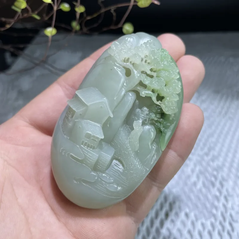 BUDOUXIAOAI Hetian Jade Handheld Piece Green Jadeite Men's-2