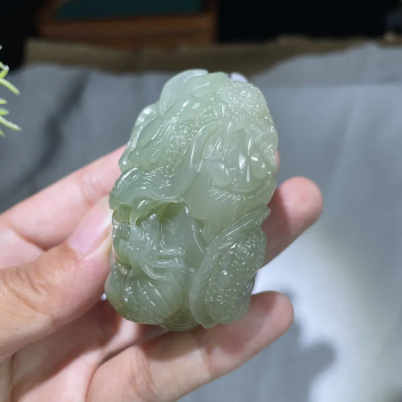 BUDOUXIAOAI Hetian Jade Handheld Piece Green Jadeite Men's-4